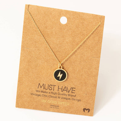 Fame Accessories Lightning Coin Pendant Necklace: BK