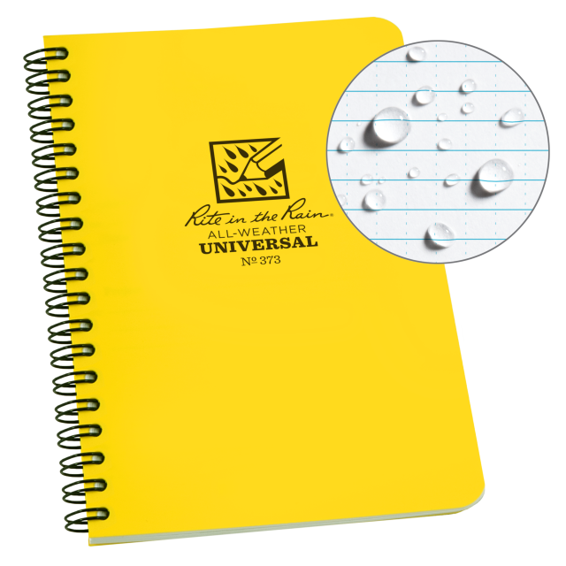 Rite In The Rain Weatherproof Side Spiral Notebook, 4.625" x 7", Yellow Cover, Universal Pattern (No. 373) Yellow