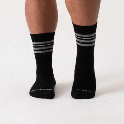 Wide Open Vintage Striped Cushioned Crew Socks Black