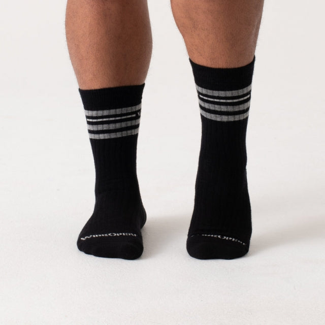 Wide Open Vintage Striped Cushioned Crew Socks Black