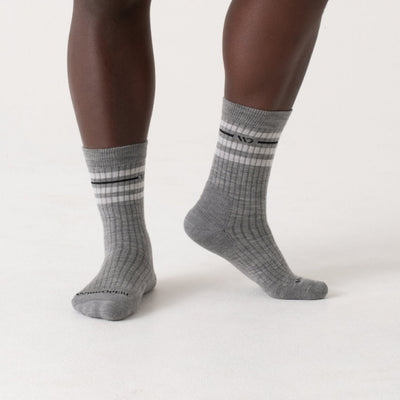 Wide Open Vintage Striped Cushioned Crew Socks Light Gray