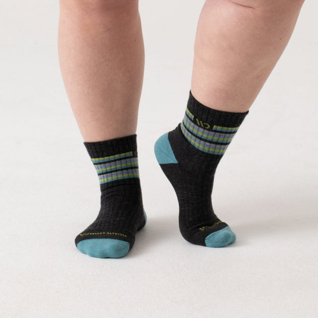 Wide Open Multi Stripe Cushioned Micro Crew Socks Charcoal