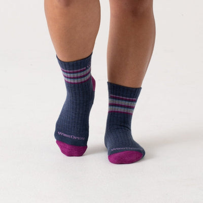 Wide Open Multi Stripe Cushioned Micro Crew Socks Denim