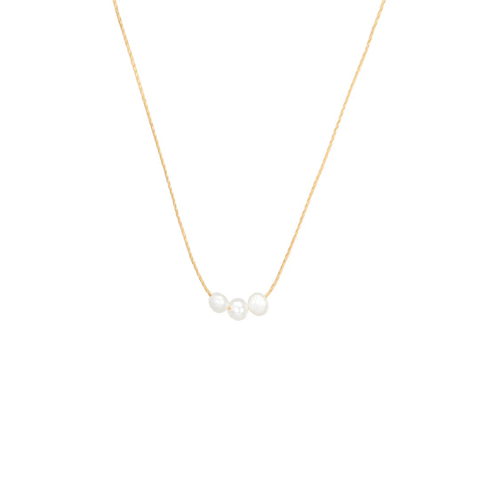 Make A Wish Necklace With Three Petite Pearls - Gold