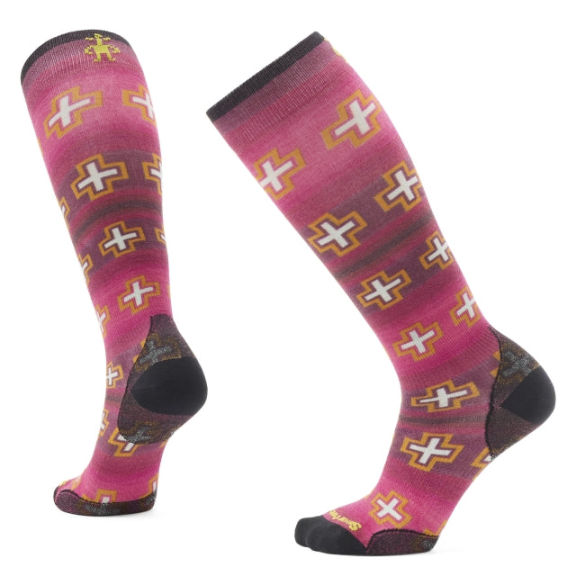 Smartwool Ski Paths Crossed Print Over The Calf Socks Power Pink