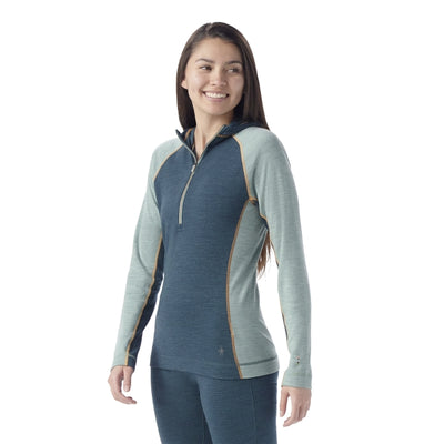 Smartwool Classic Thermal Merino Base Layer 1/2 Zip Hoodie Twilight Blue-Arctic Green