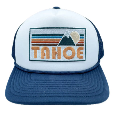 Hey Mountains Lake Tahoe California Trucker Hat - Retro Navy/White
