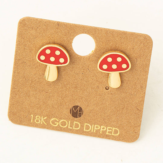 Mini Red Mushroom Stud Earrings: G
