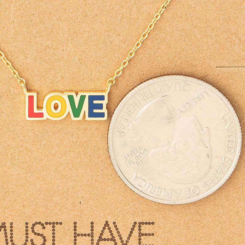Fame Accessories Rainbow Love Print Pendant Necklace: G