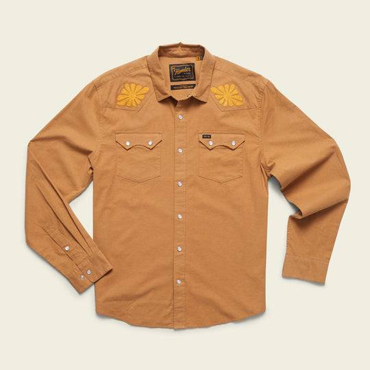 Mens Crosscut Deluxe Longsleeve - Fanned Flora : Faded Blue Oxford