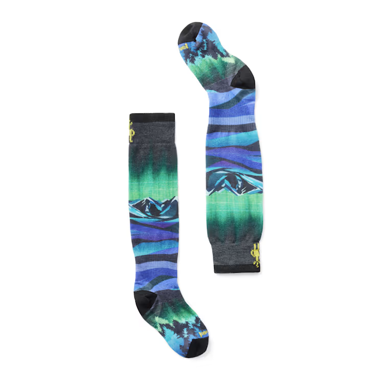 Smartwool Kids Junior Ski Aurora Flash Print Over The Calf Socks Black