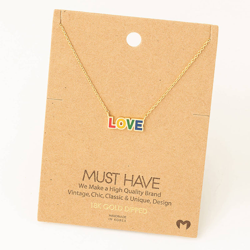 Fame Accessories Rainbow Love Print Pendant Necklace: S