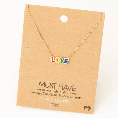 Fame Accessories Rainbow Love Print Pendant Necklace: S