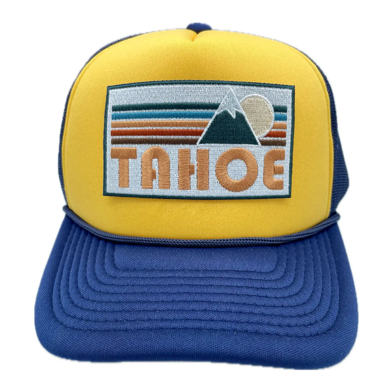 Hey Mountains Lake Tahoe California Trucker Hat - Retro Navy/Gold