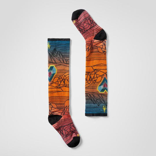 Mens Junior Ski Geo Peaks Print Over The Calf Socks Orange Rust
