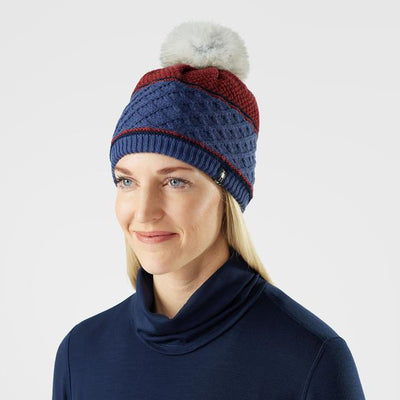 Smartwool Unisex Cable Knit Colorblock Pom Beanie Hat Nightfall Blue