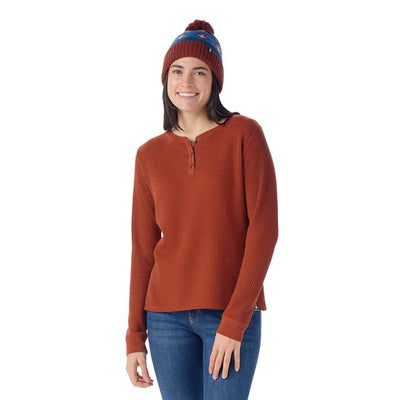 Smartwool Waffle Long Sleeve Henley Pecan Brown