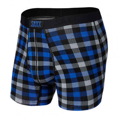 Saxx Men's Vibe Super Soft Boxer Brief Blue Flannel Check