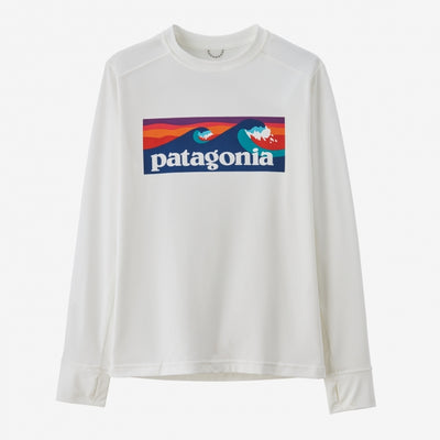 Patagonia Kid's L/S Cap SW T-Shirt Boardshort Logo: White