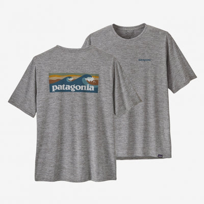 Patagonia Men's Cap Cool Daily Graphic Shirt - Waters Boardshort Logo Abalone Blue: Feather Grey
