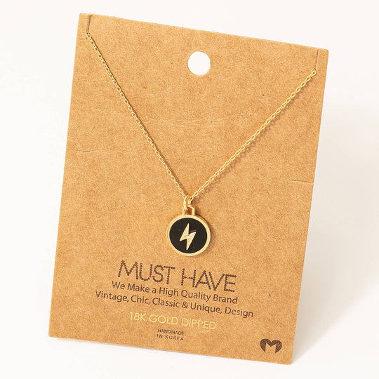 Lightning Coin Pendant Necklace: BK