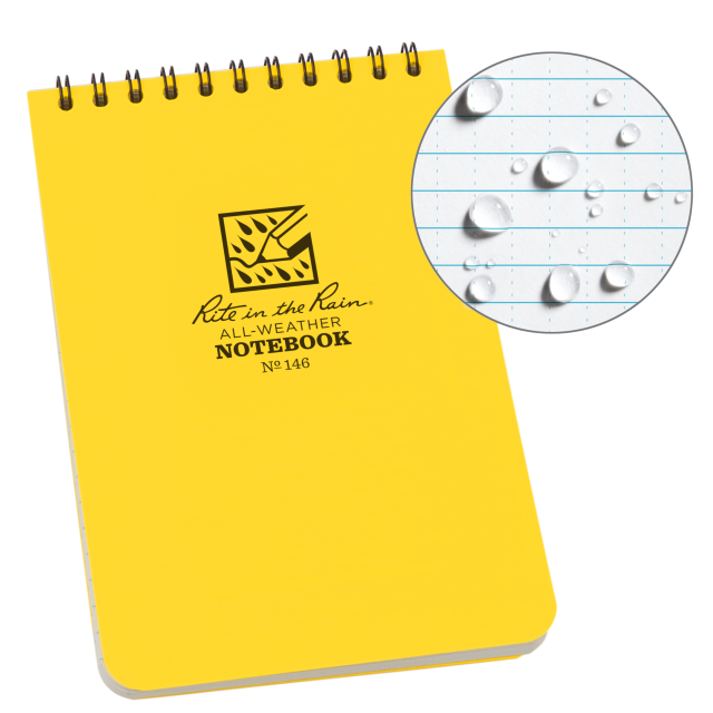 Rite In The Rain Weatherproof Top Spiral Notebook, 4" x 6", Yellow Cover, Universal Pattern (No. 146) Yellow