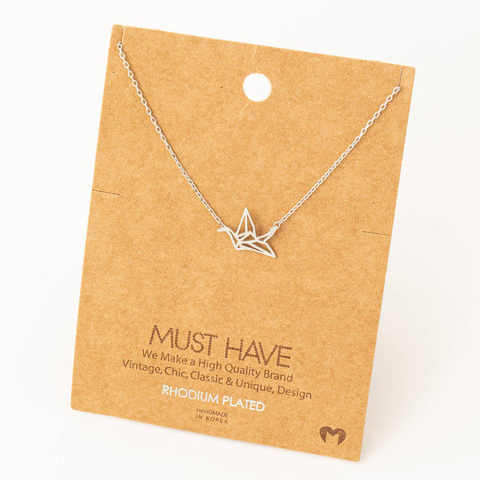 Origami Crane Cutout Pendant Necklace: S