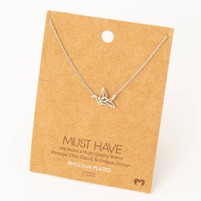 Fame Accessories Origami Crane Cutout Pendant Necklace: S