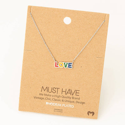 Fame Accessories Rainbow Love Print Pendant Necklace: S