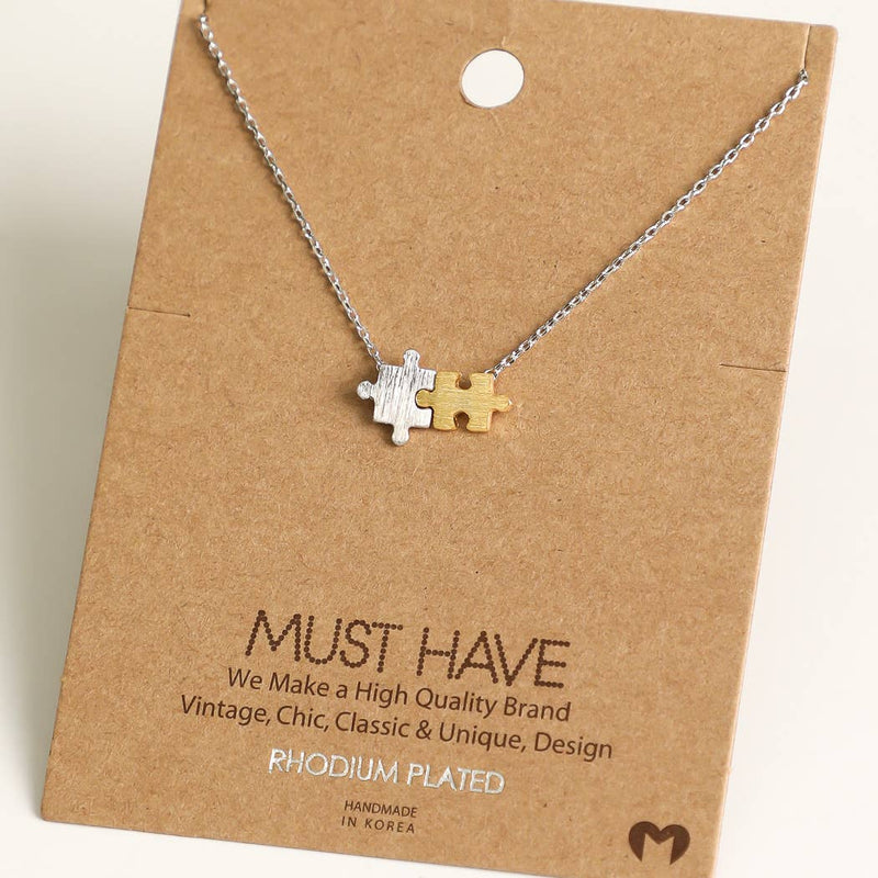 Fame Accessories Puzzle Piece Pendant Necklace: S