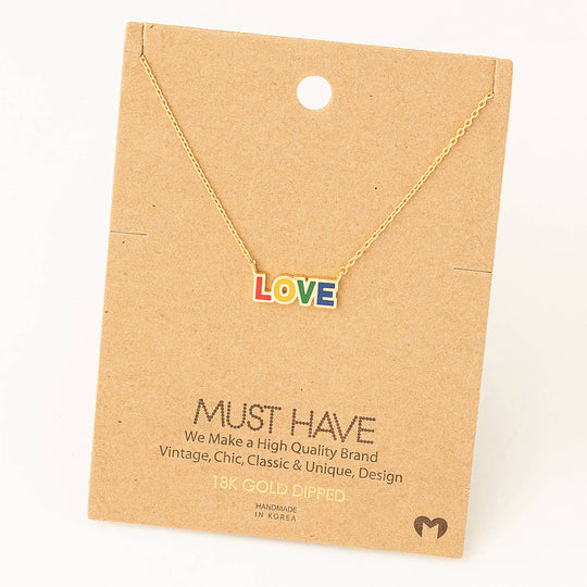 Rainbow Love Print Pendant Necklace: G