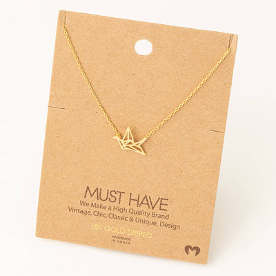 Fame Accessories Origami Crane Cutout Pendant Necklace: G