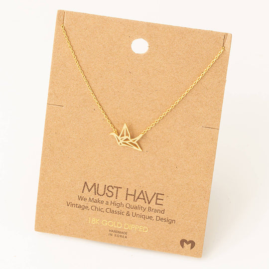 Origami Crane Cutout Pendant Necklace: G