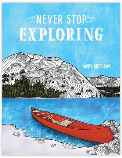 Waterknot Never Stop Exploring Canoe Birthday Card
